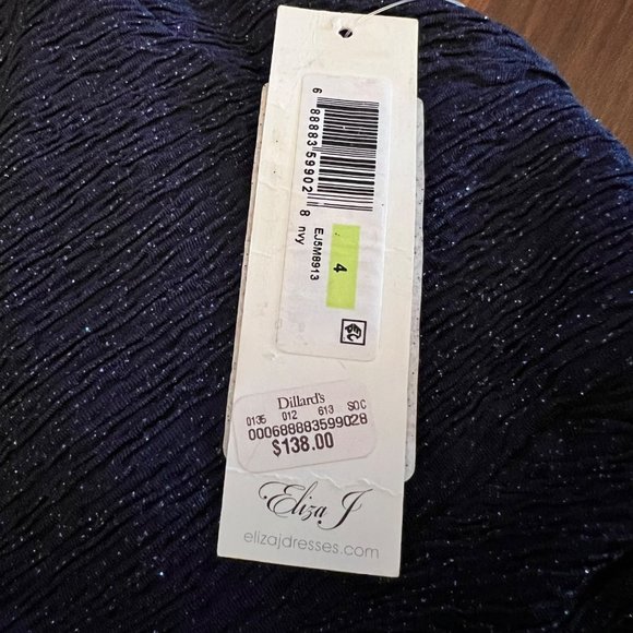 Eliza J NWT Navy Blue Sleeveless Ruched Cutout Keyhole Neck Sparkle Dress Size 4 - Picture 10 of 10